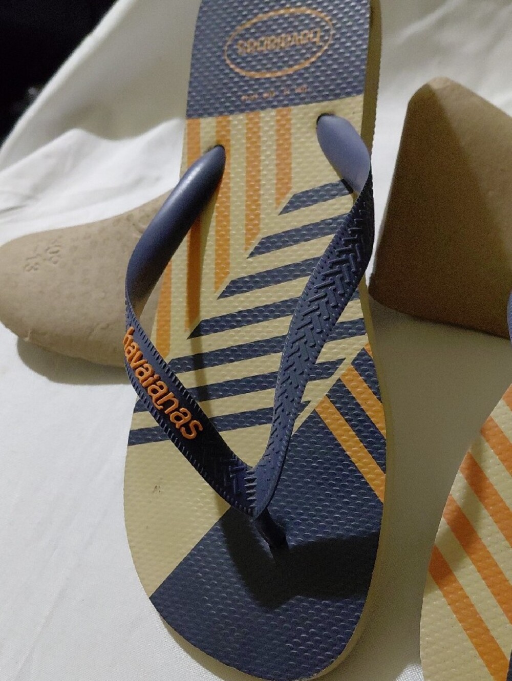 Havaianas Navy, Tan & Orange Striped Flip Flops - Picture 3 of 5